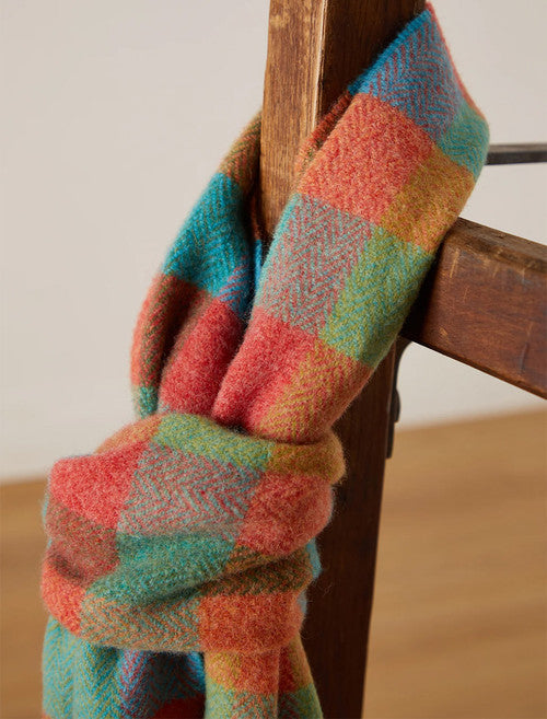 Lambswool Scarf - blue green orange check