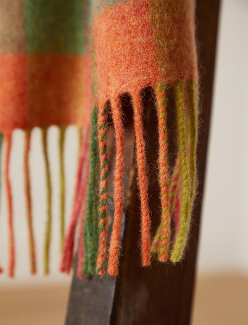 Lambswool Scarf - blue green orange check