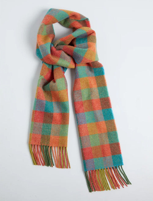 Lambswool Scarf - blue green orange check