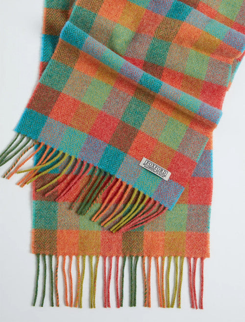 Lambswool Scarf - blue green orange check