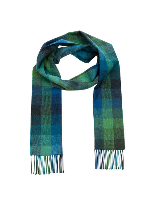 Lambswool Scarf - Turquoise, Green & Blue Plaid