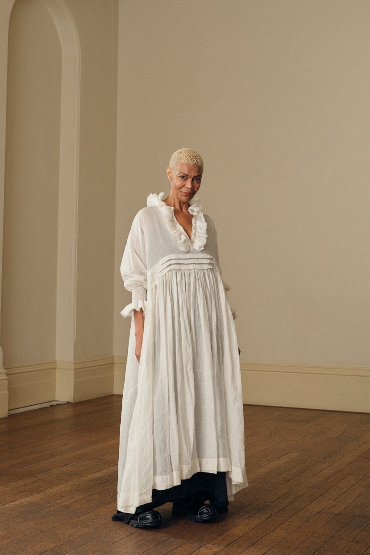 ODILE DRESS - SILK COTTON warm white