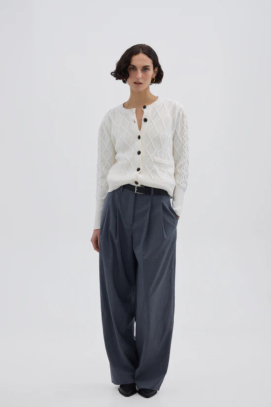 HEART CABLE CARDI - Panna