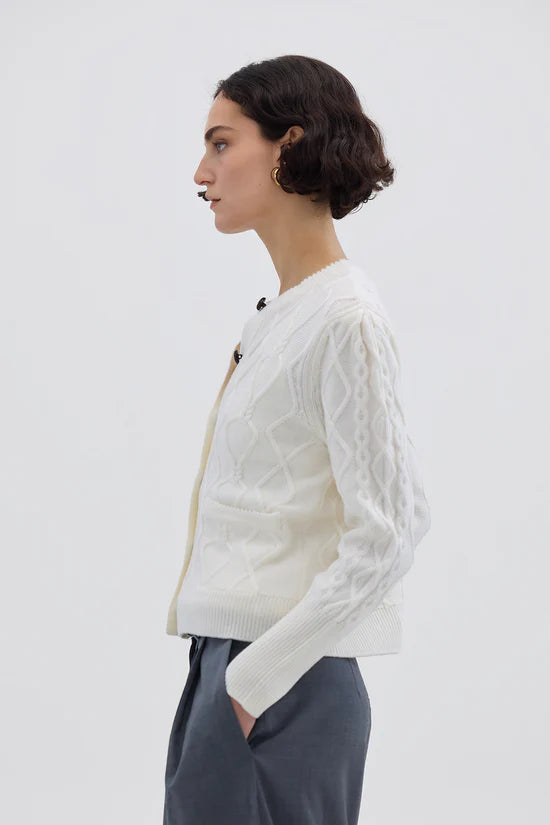 HEART CABLE CARDI - Panna