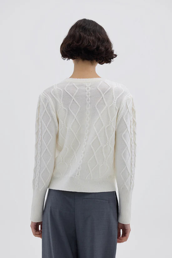 HEART CABLE CARDI - Panna