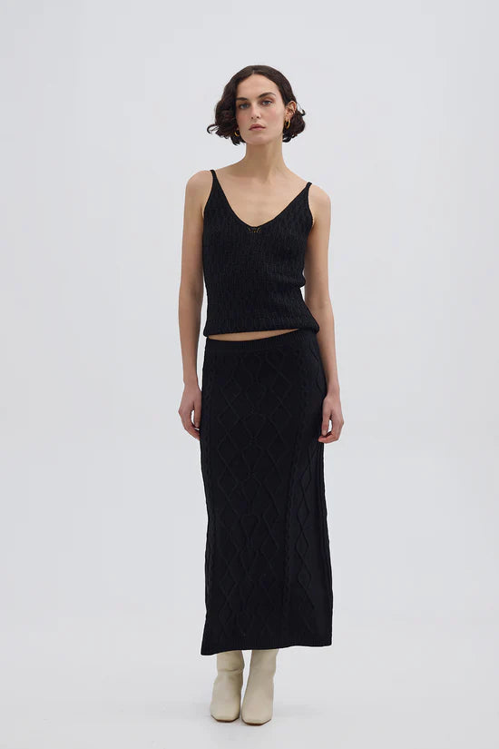 HEART CABLE MAXI SKIRT - Black