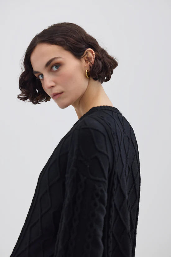 Heart Cable Sweater - Black