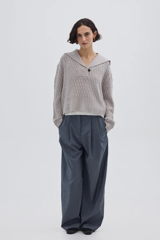CORDED RIB SAILOR COLLAR SWEATER - oat