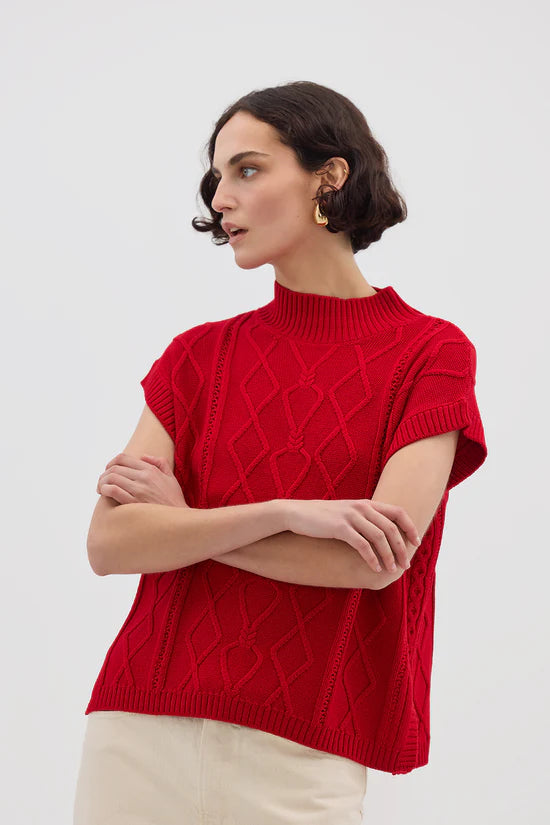 Heart Cable Vest - Red