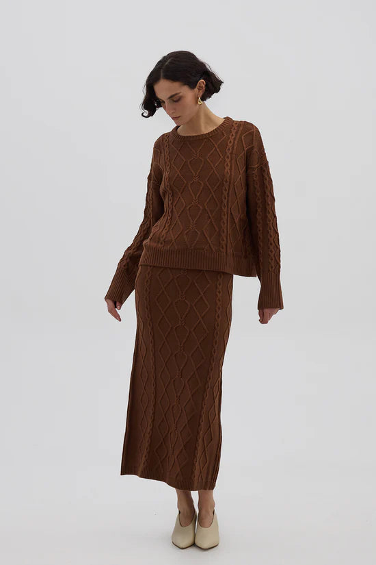 Heart Cable Sweater - Walnut