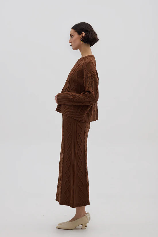 Heart Cable Sweater - Walnut