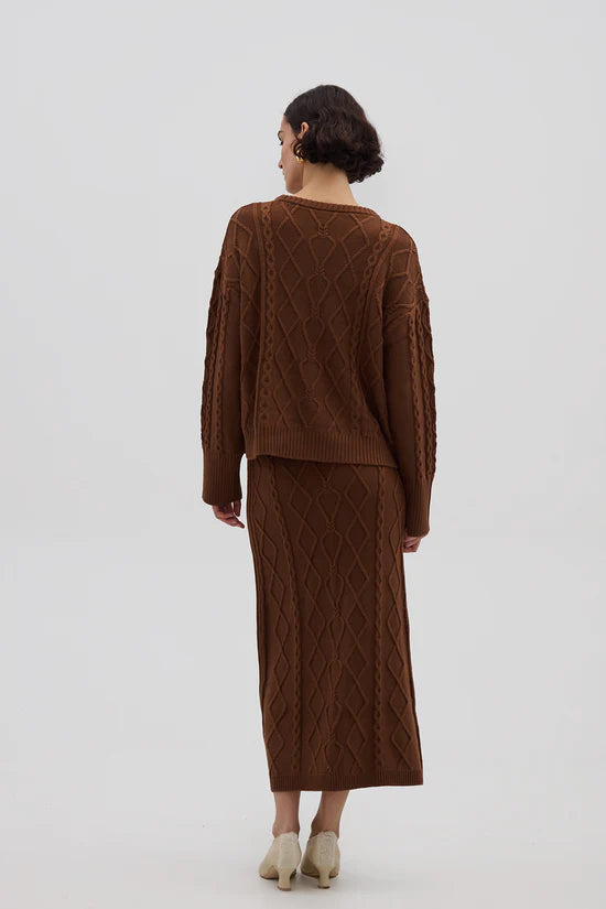 HEART CABLE MAXI SKIRT - Walnut