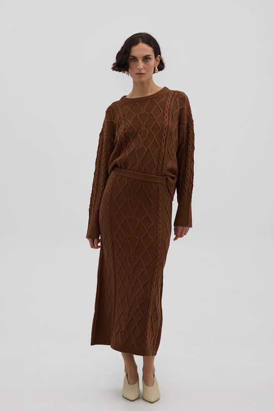 HEART CABLE MAXI SKIRT - Walnut