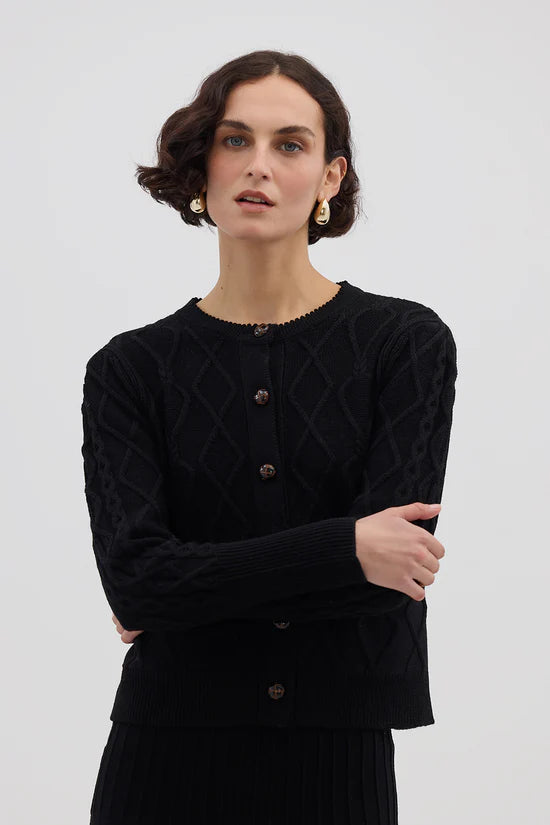 HEART CABLE CARDI - Black