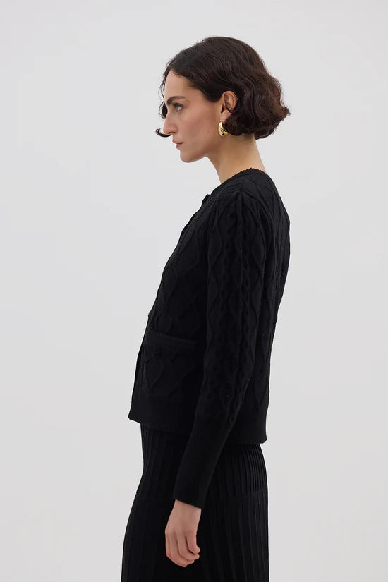 HEART CABLE CARDI - Black