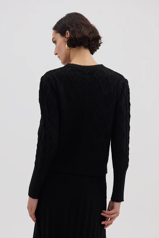 HEART CABLE CARDI - Black