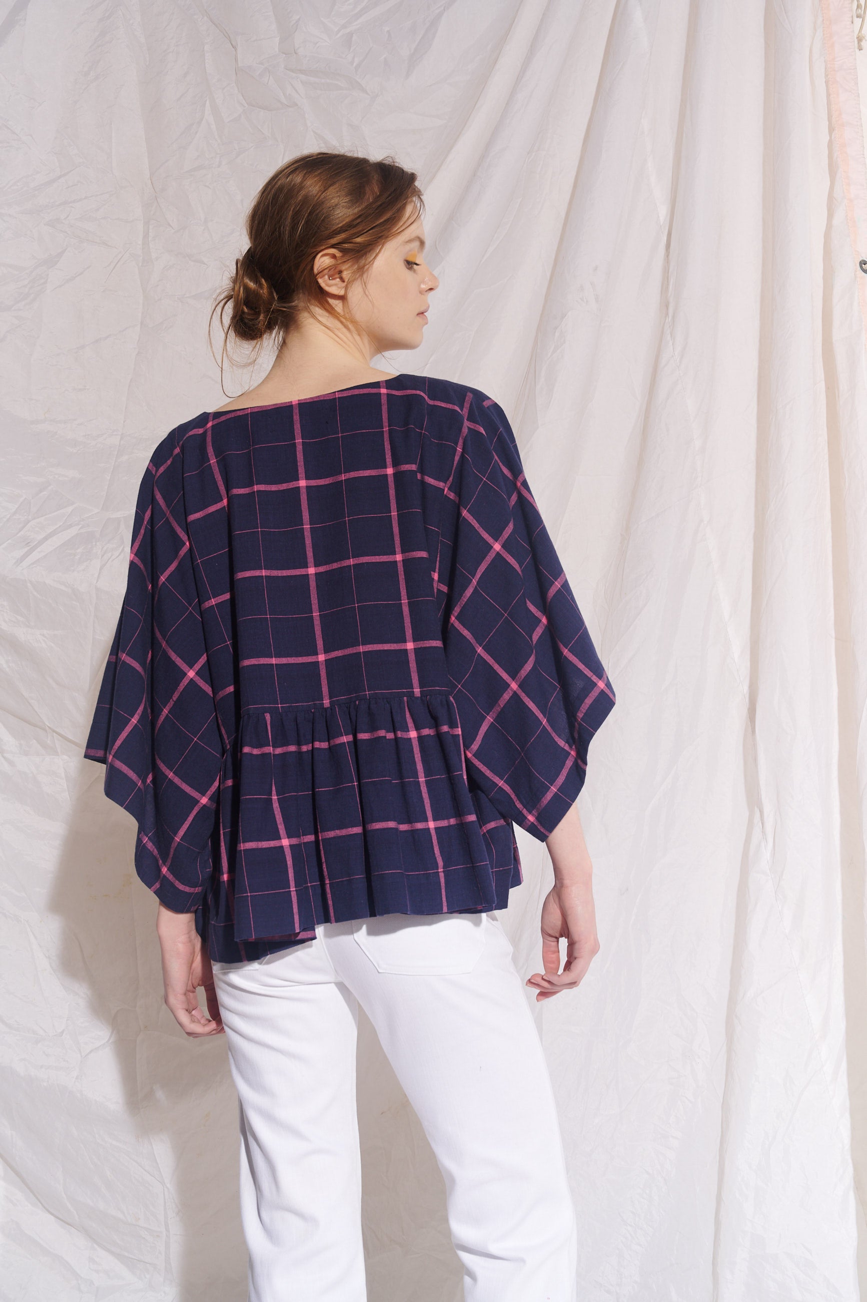 Kiki Kimono Sleeve Blouse - Indigo/Pink