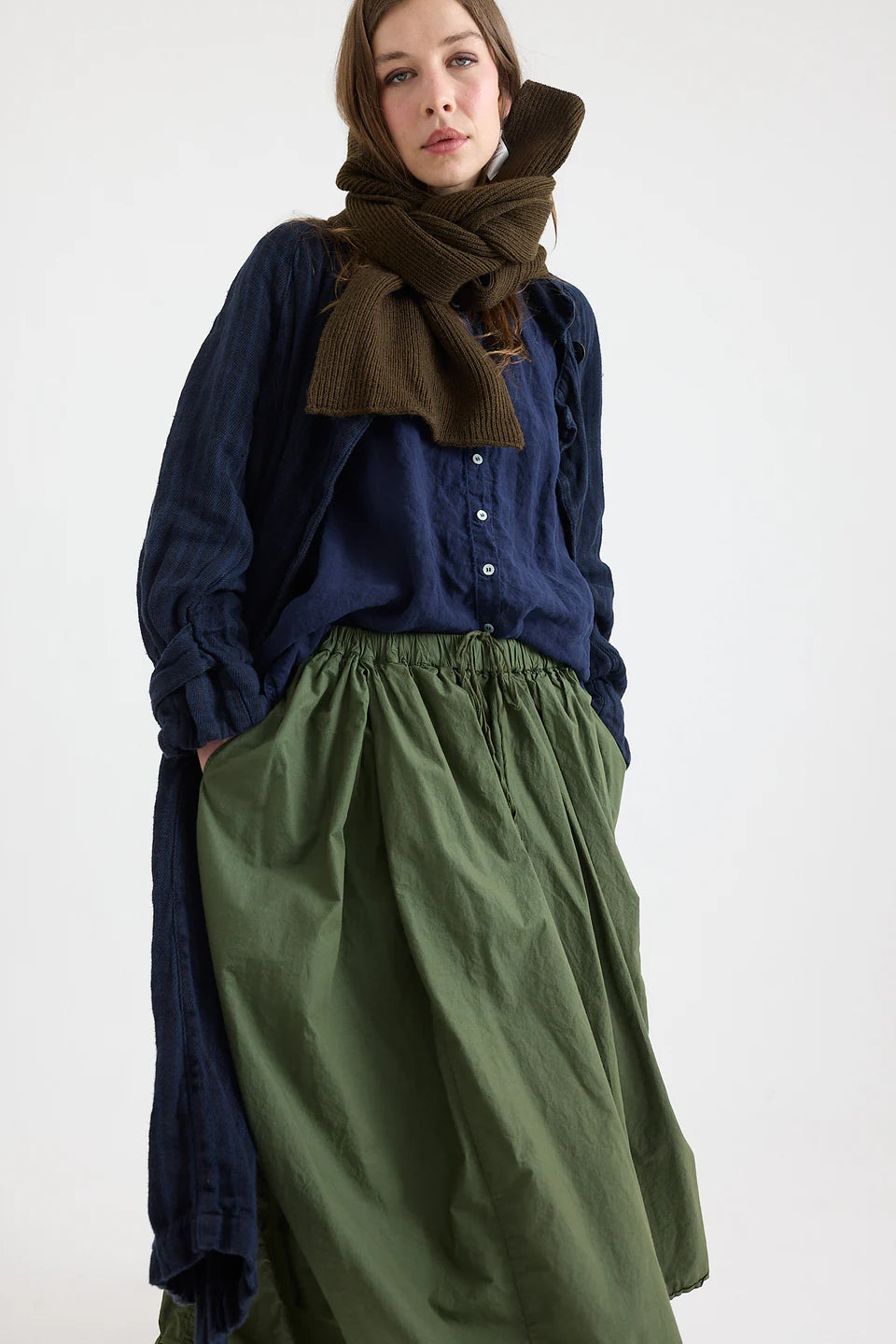 1915 Unisex Duster Jacket - Twill Weave Linen Stripe - Navy