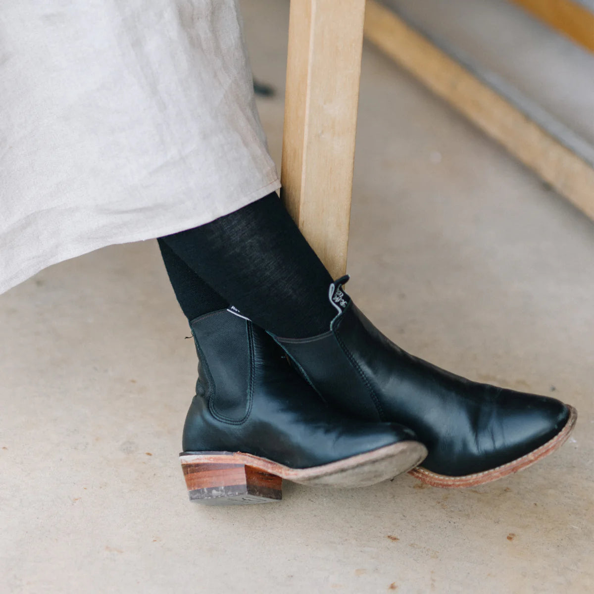 Merino Wool Flat Knit Essential Tights - Black