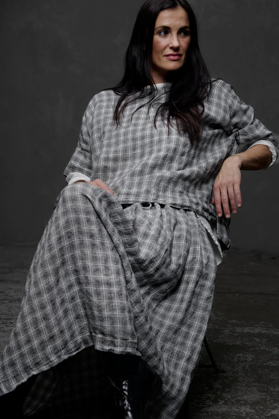 Avril T-Shirt - Textured Check Linen
