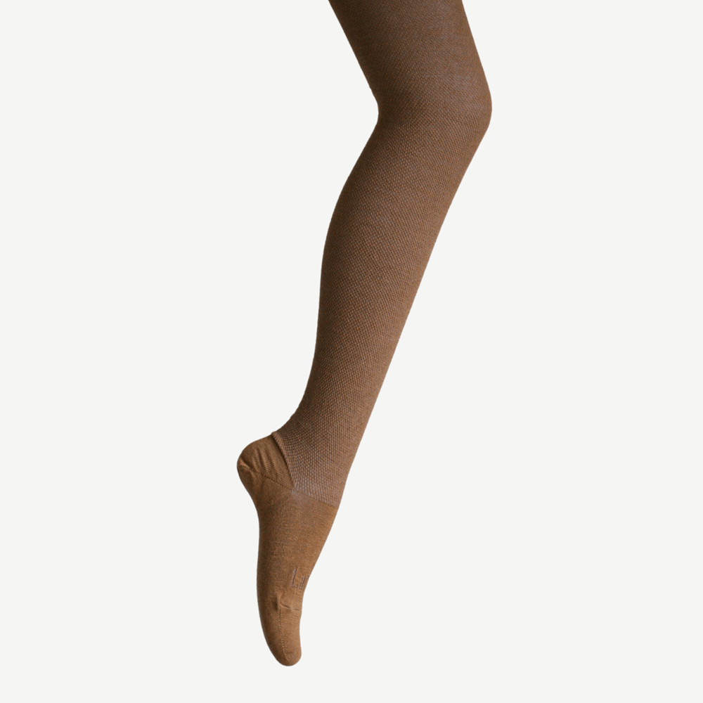 Merino Wool Textured Knit Tights - Walnut