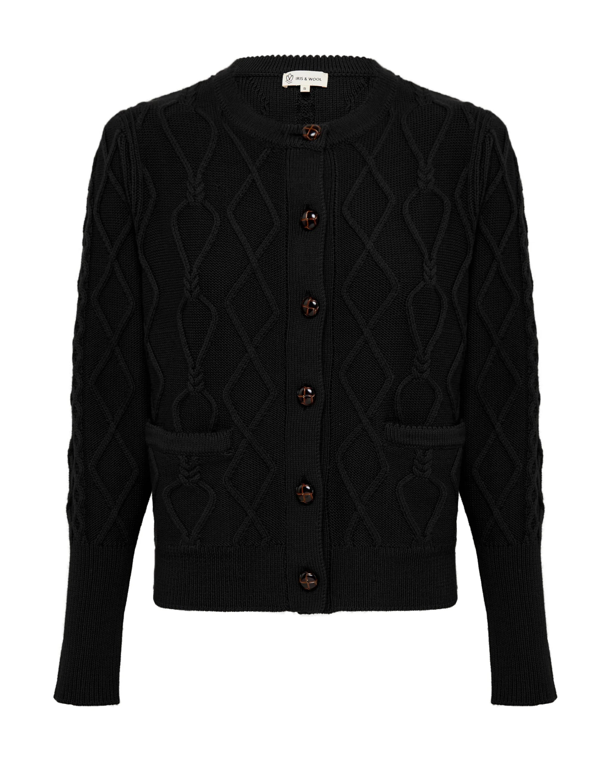HEART CABLE CARDI - Black