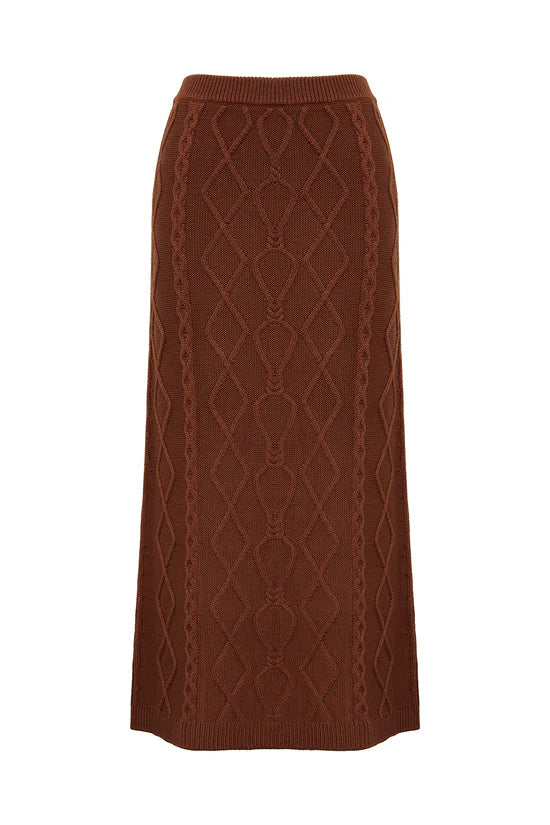 HEART CABLE MAXI SKIRT - Walnut