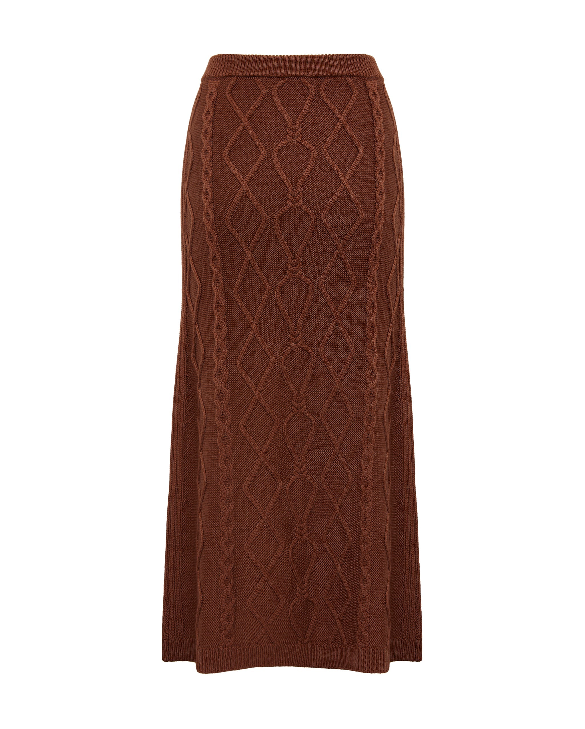 HEART CABLE MAXI SKIRT - Walnut