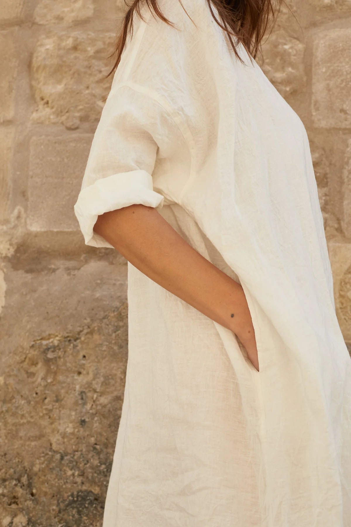 Noemi Dress Linen - Warm White
