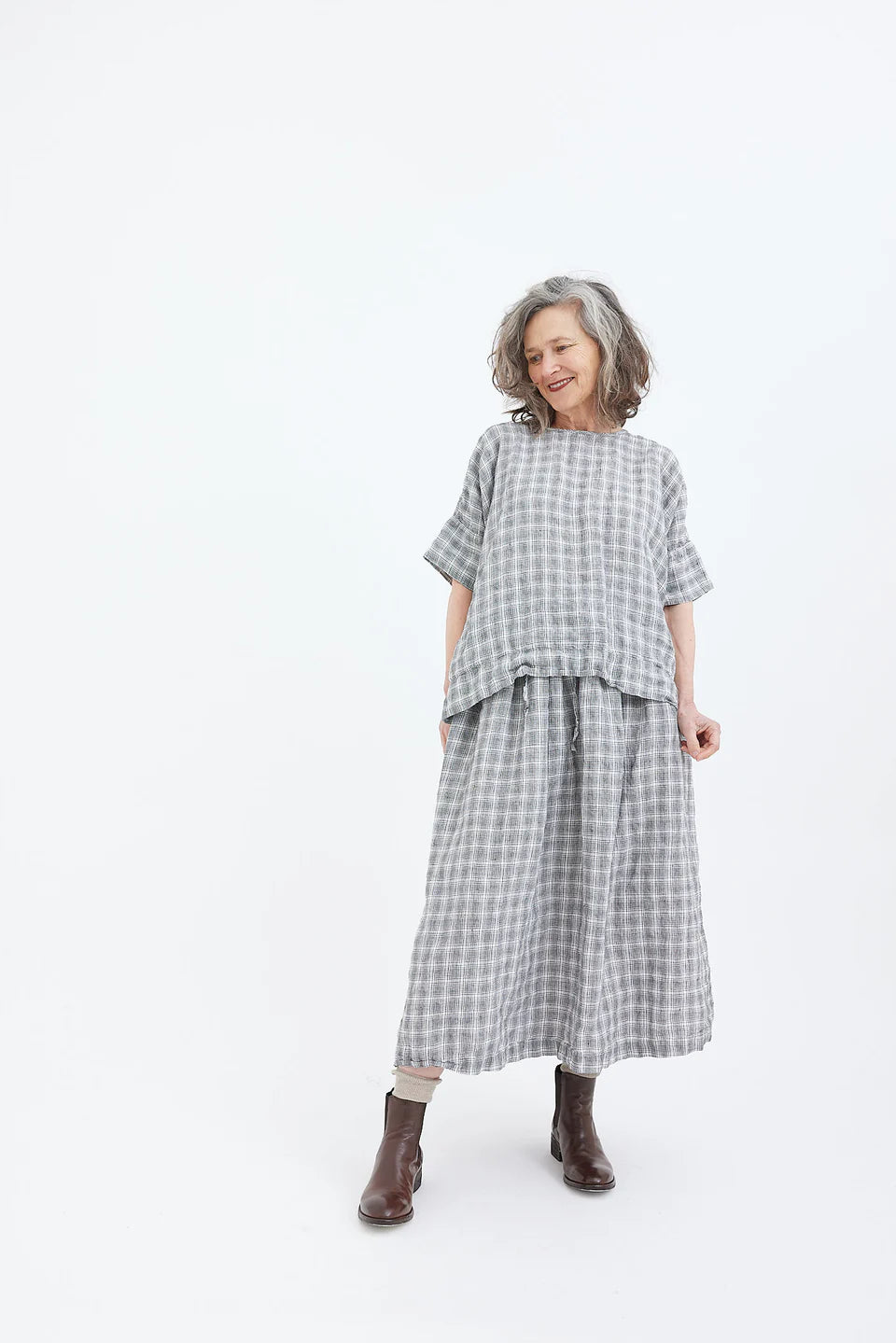 Avril T-Shirt - Textured Check Linen