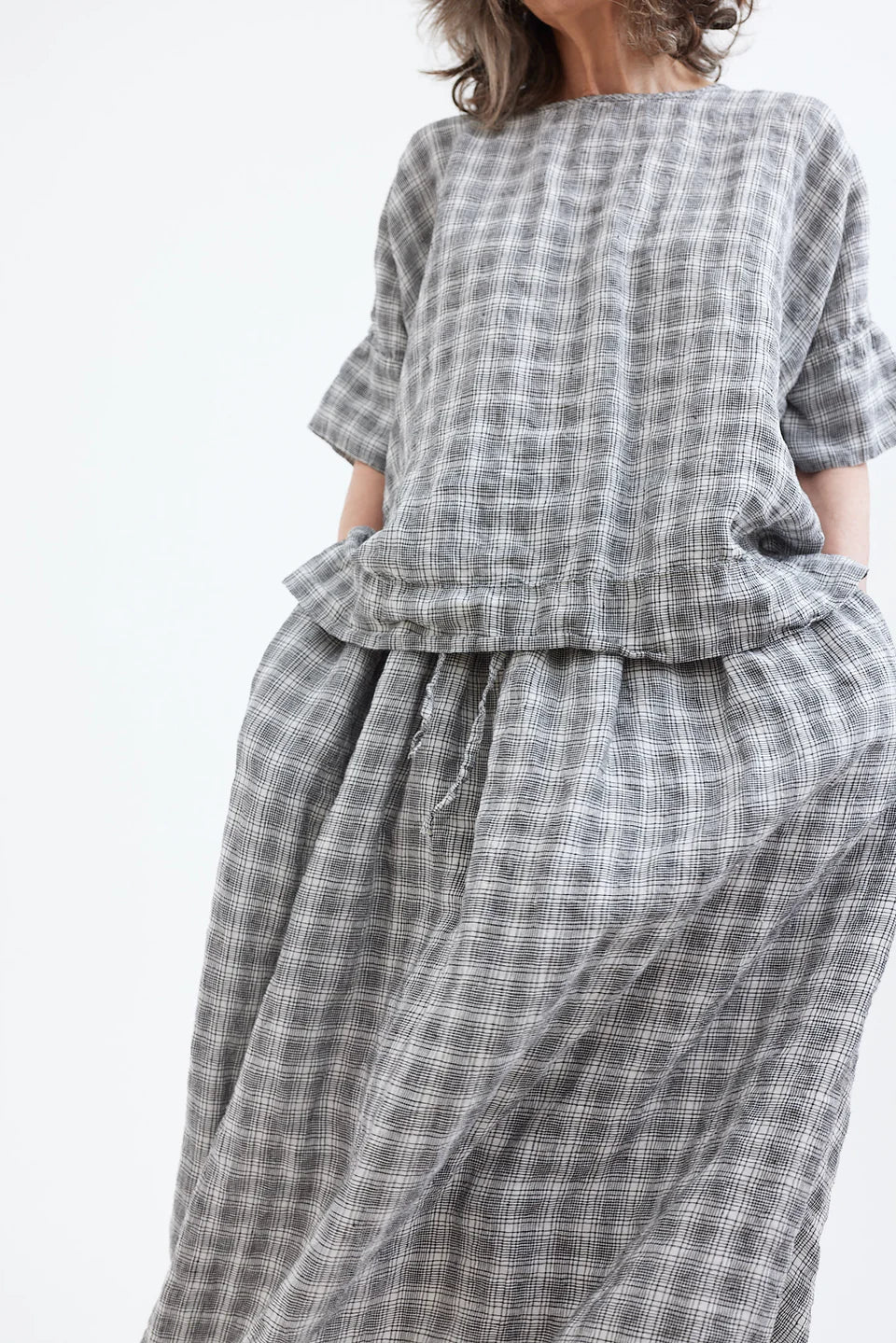 Avril T-Shirt - Textured Check Linen