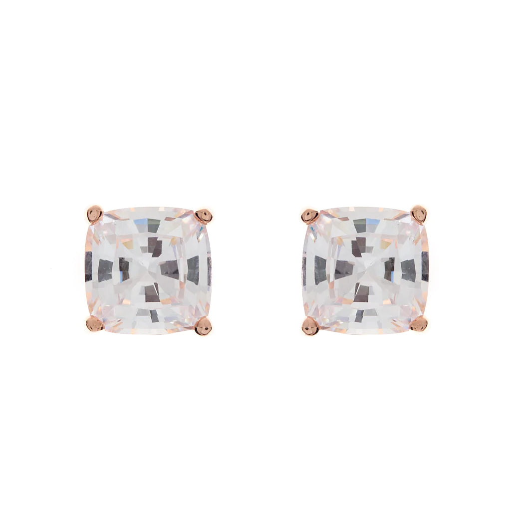 Rose Gold Plate Ascher Cut Cubic Zirconia Studs