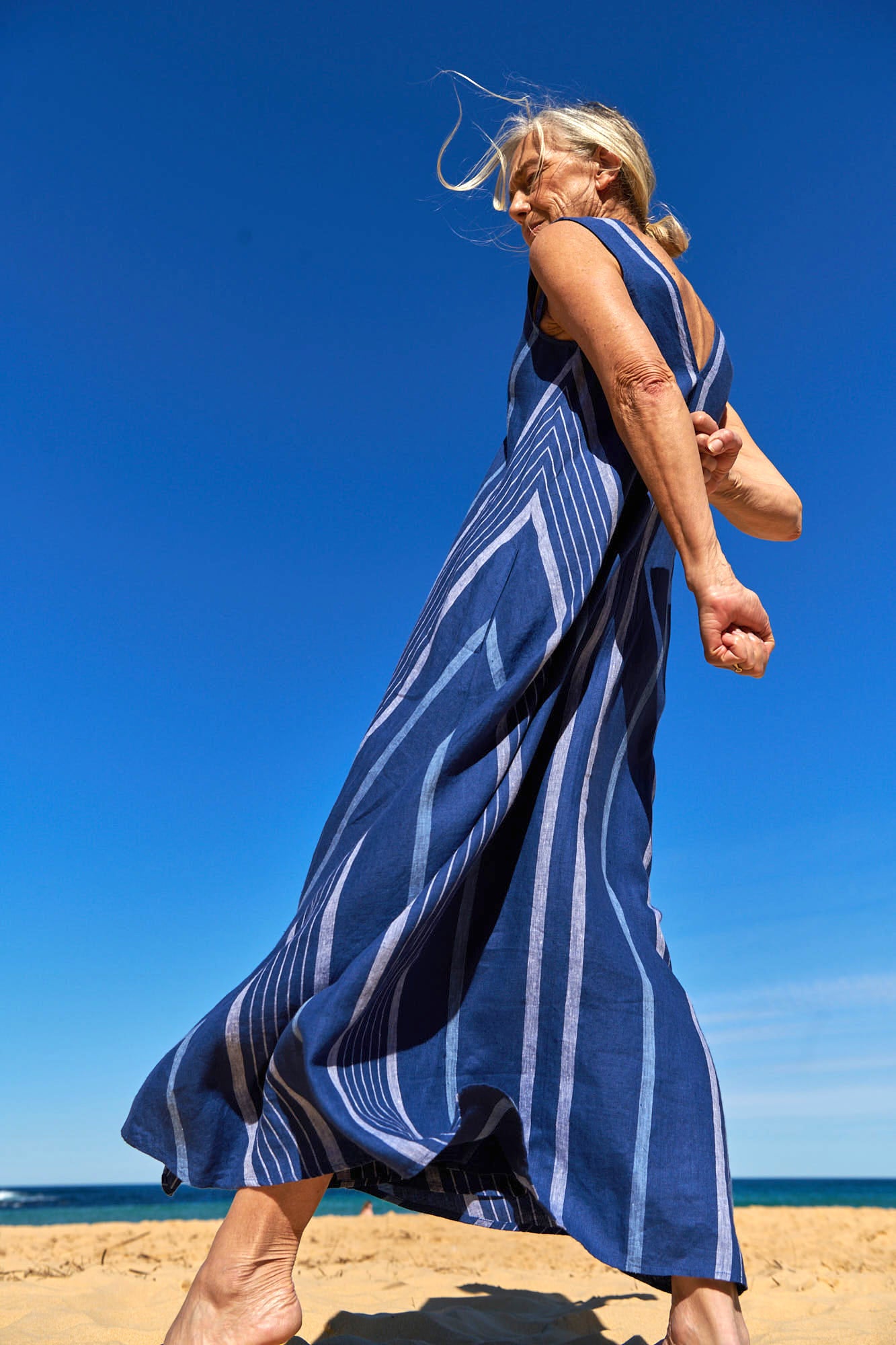 Sasha Dress Stripe Linen Indigo M