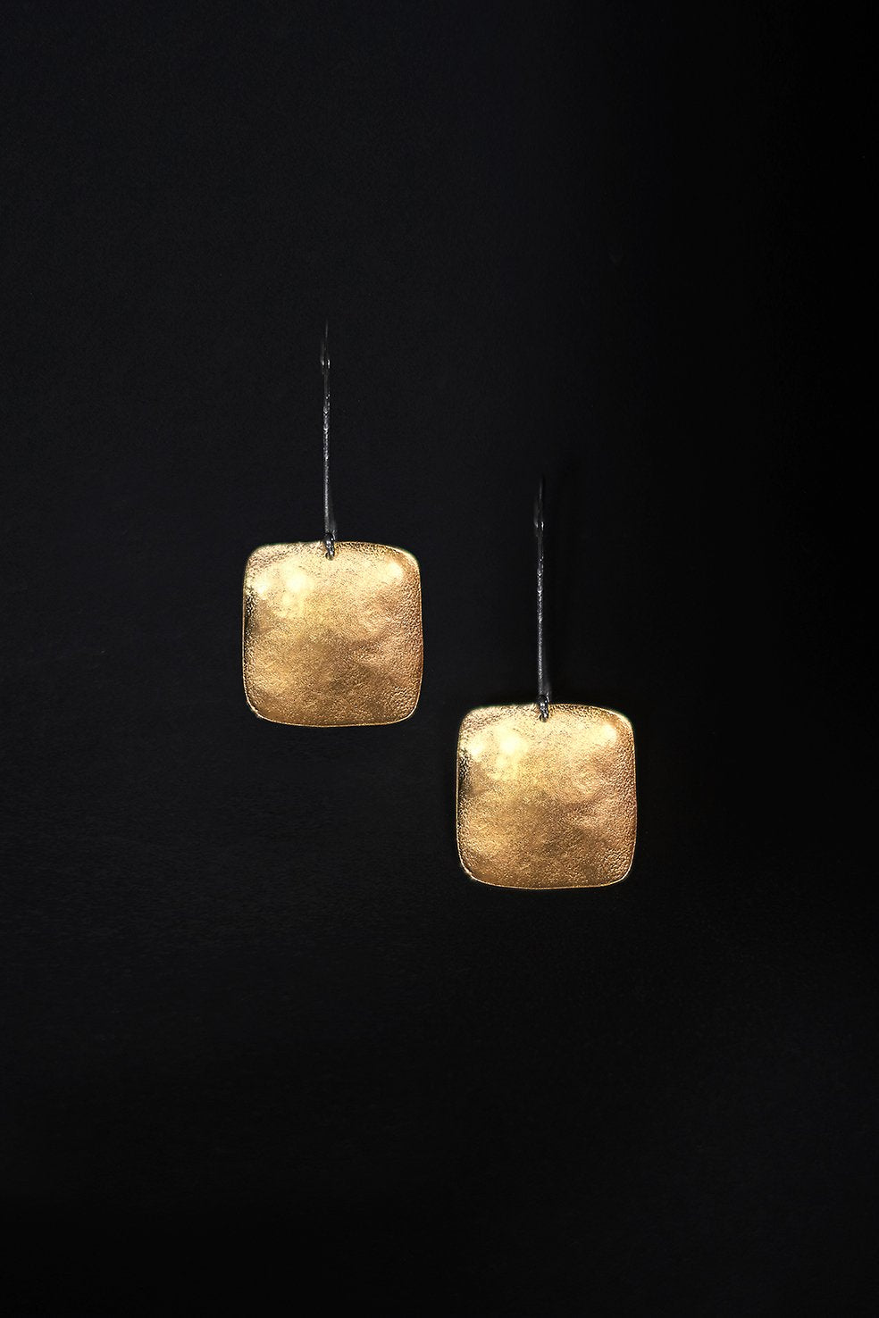 Square Drop earrings - oxidised silver and gold plated
