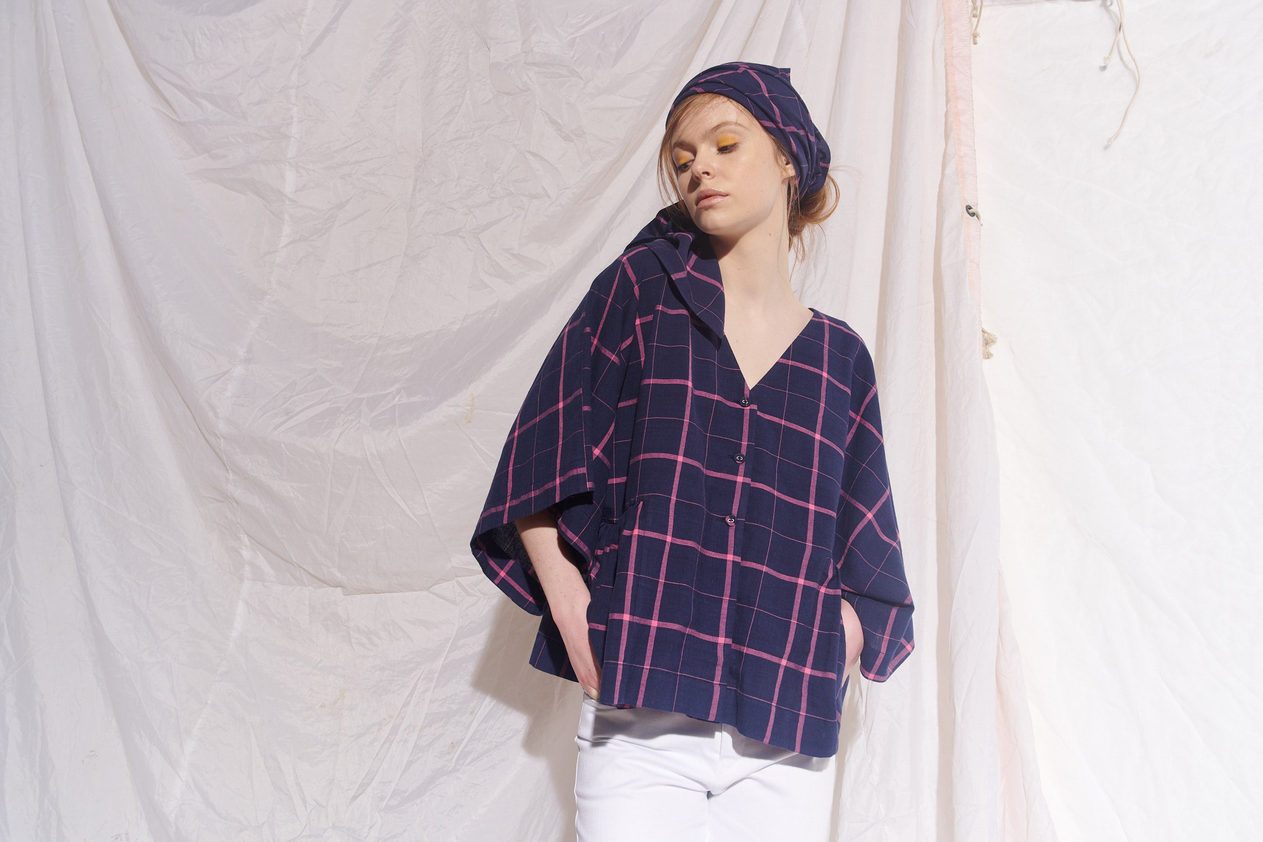 Square Head Scarf - Indigo/Pink