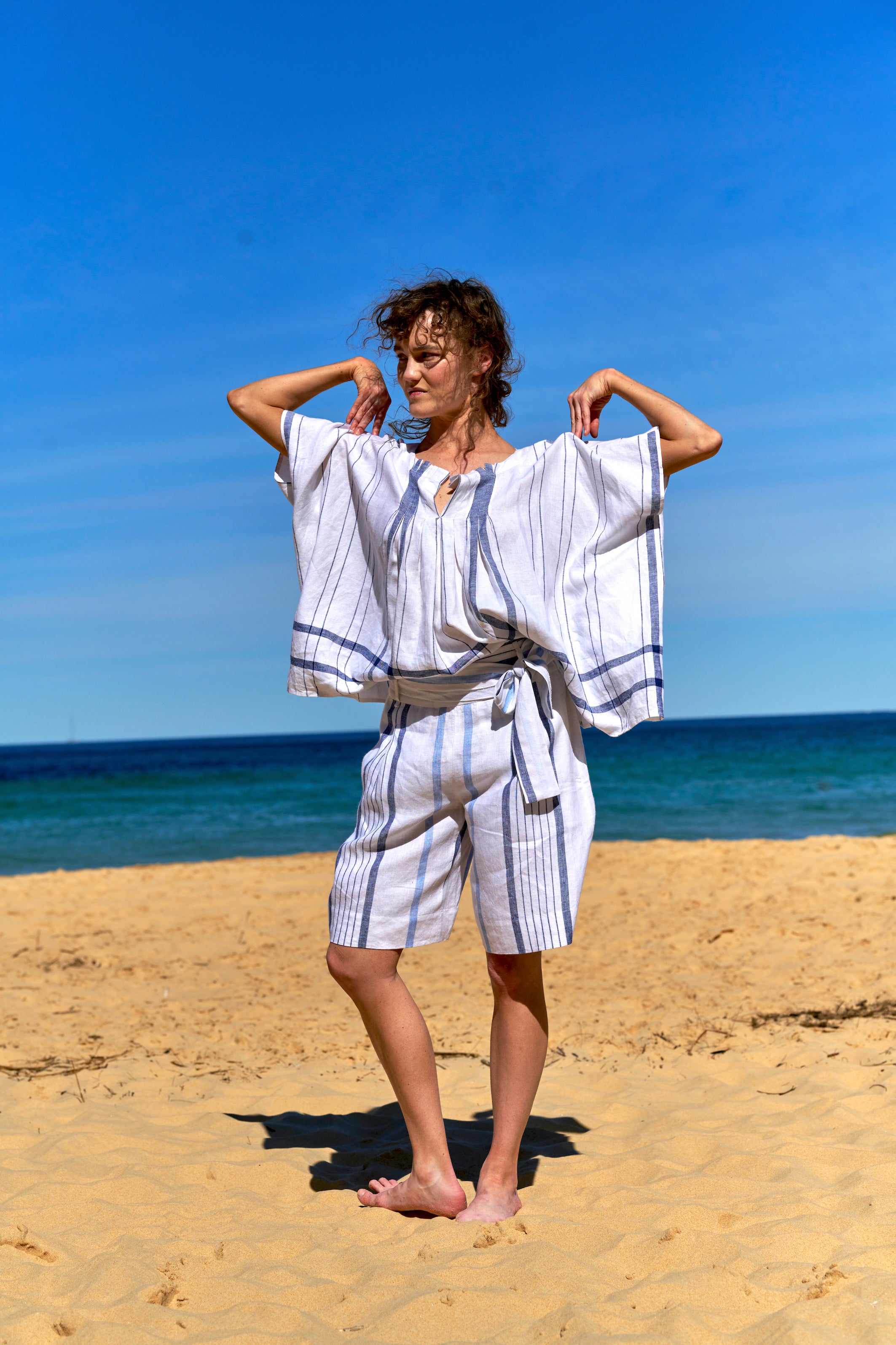 Tuck Top Plaid Linen White