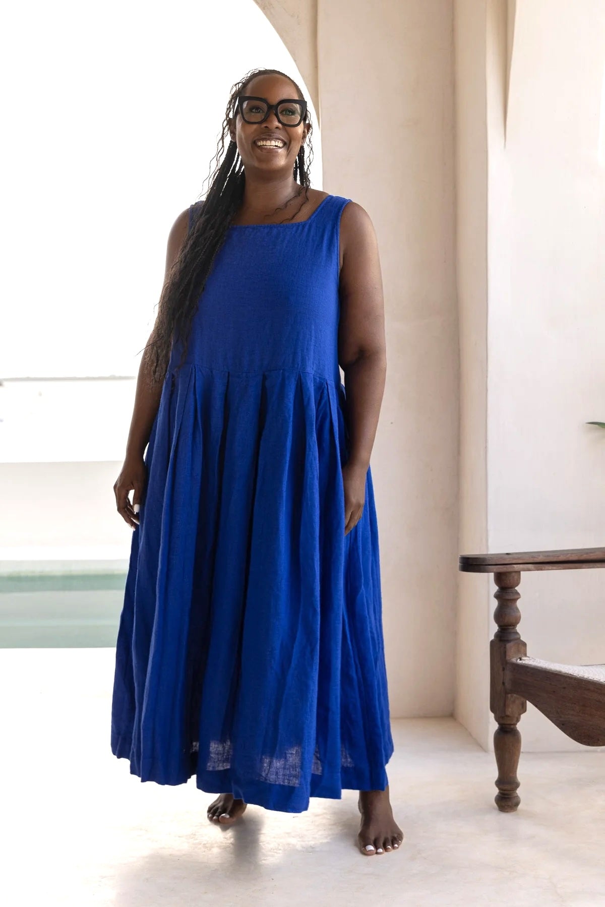 Binti Dress - Linen - Cobalt