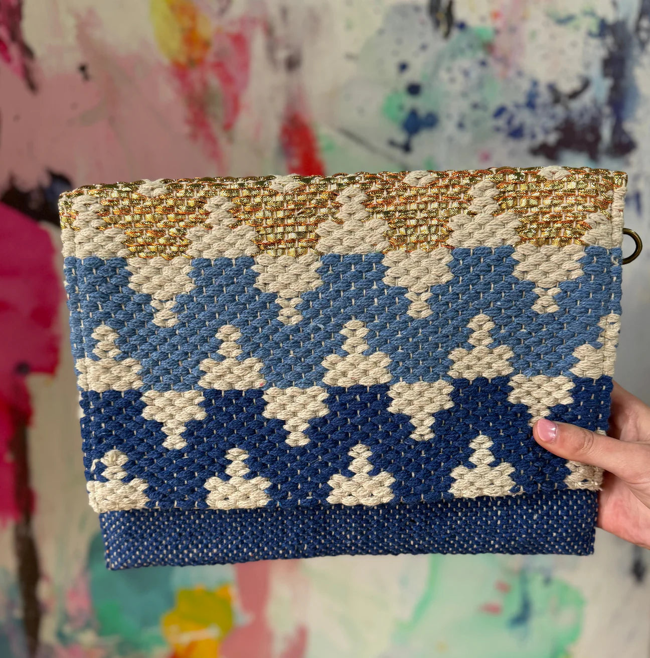 Metallic Woven Envelope Clutch/Bag - Blue