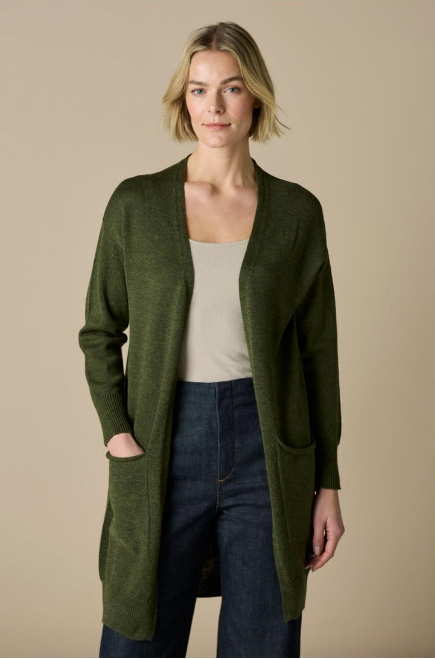Loni merino wool long cardigan - Moss