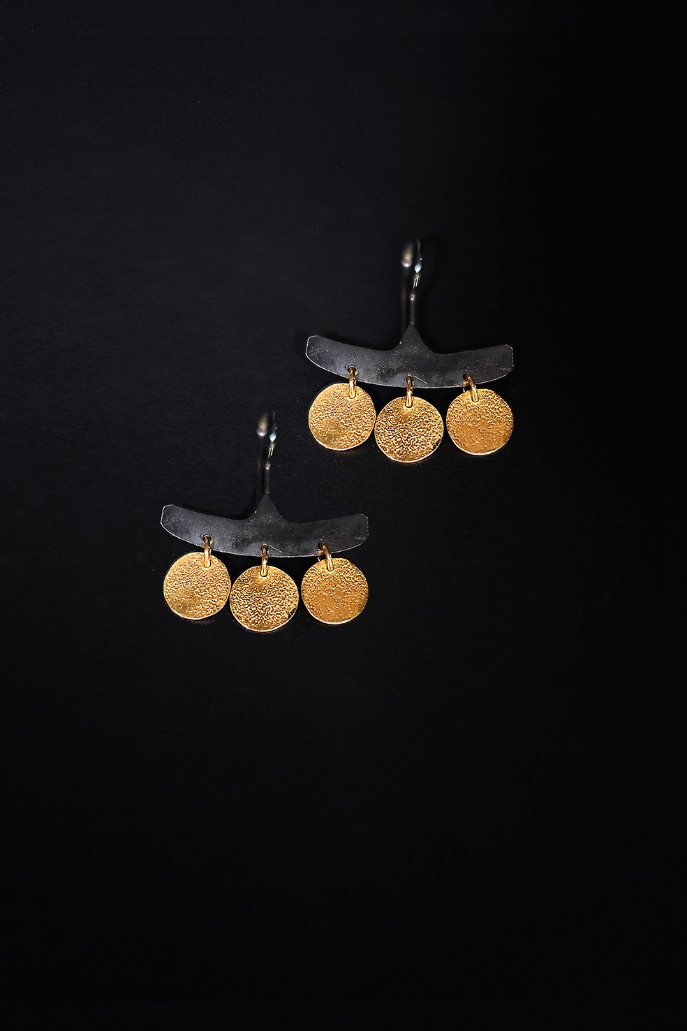 Charm Earrings - oxidised silver and Gold plate