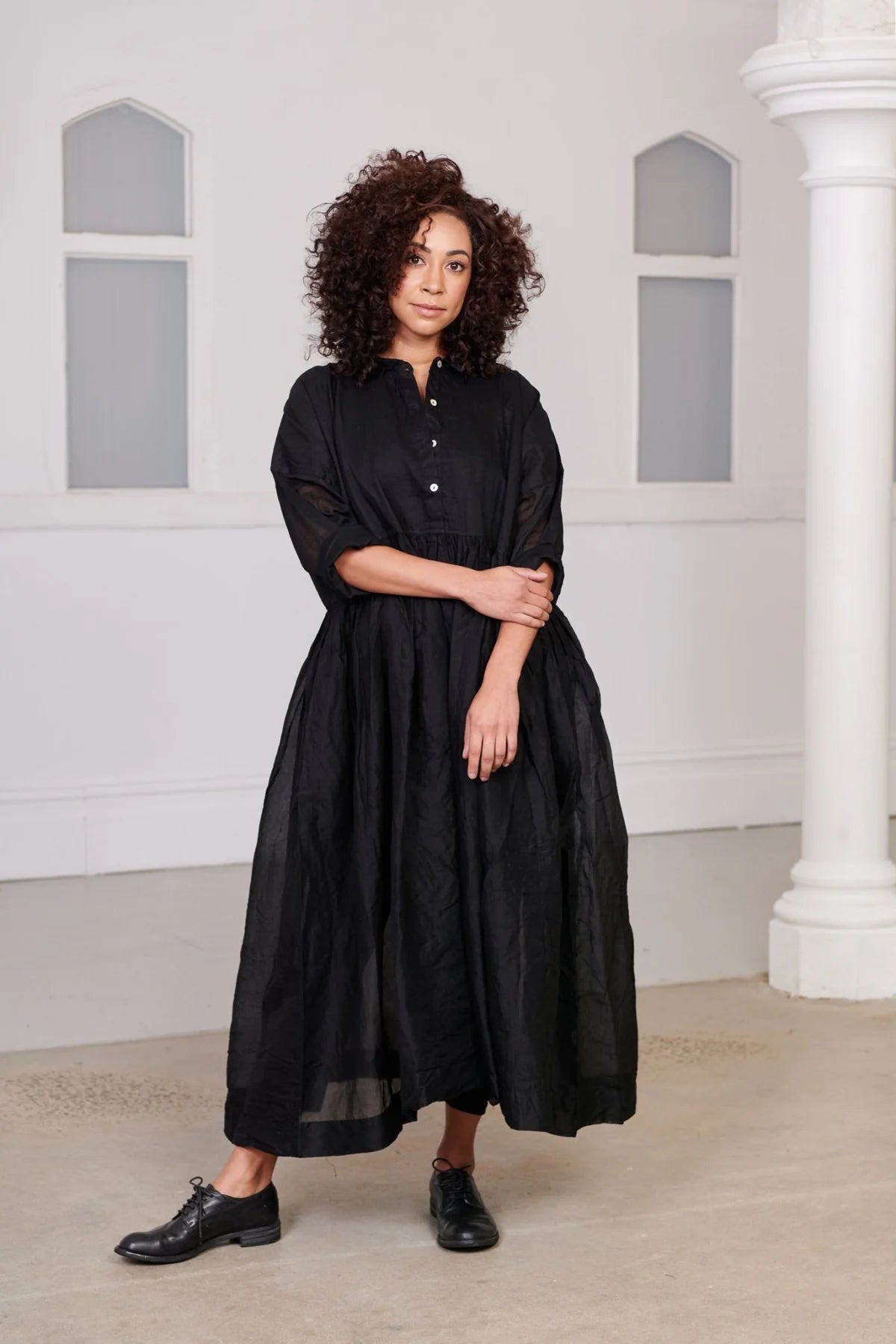 Edith Dress - Cotton Organdy - BLACK