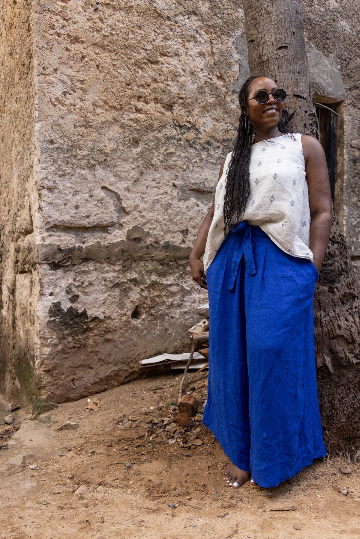 Harriet Trousers - Linen - Cobalt