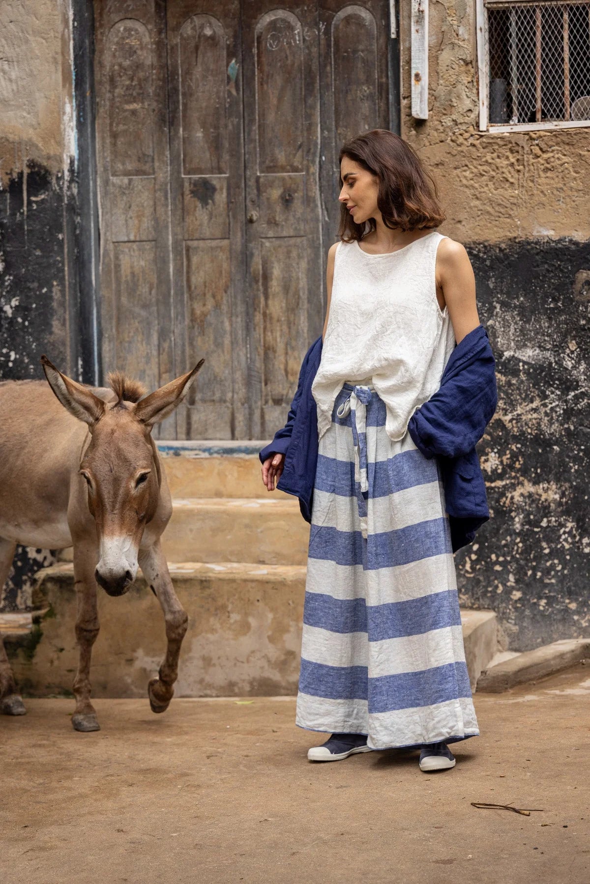 Harriet Trousers - Linen - blue stripe