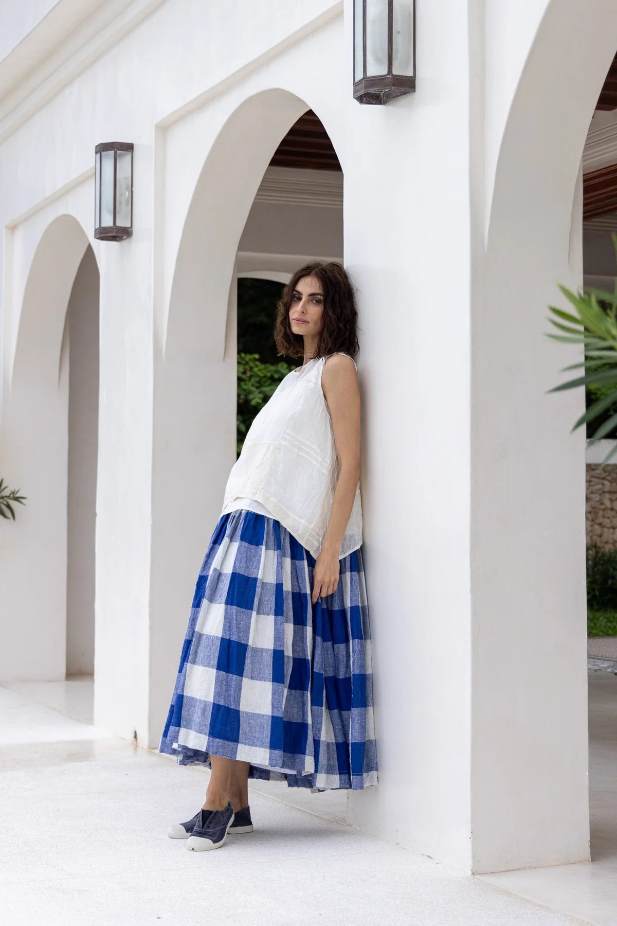 High Tea Slip - Blue Gingham Linen