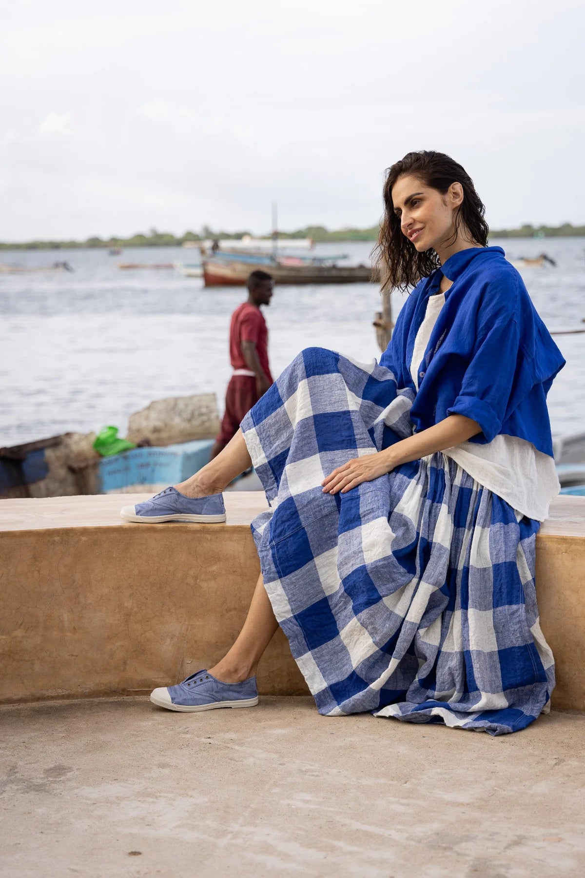 High Tea Slip - Blue Gingham Linen