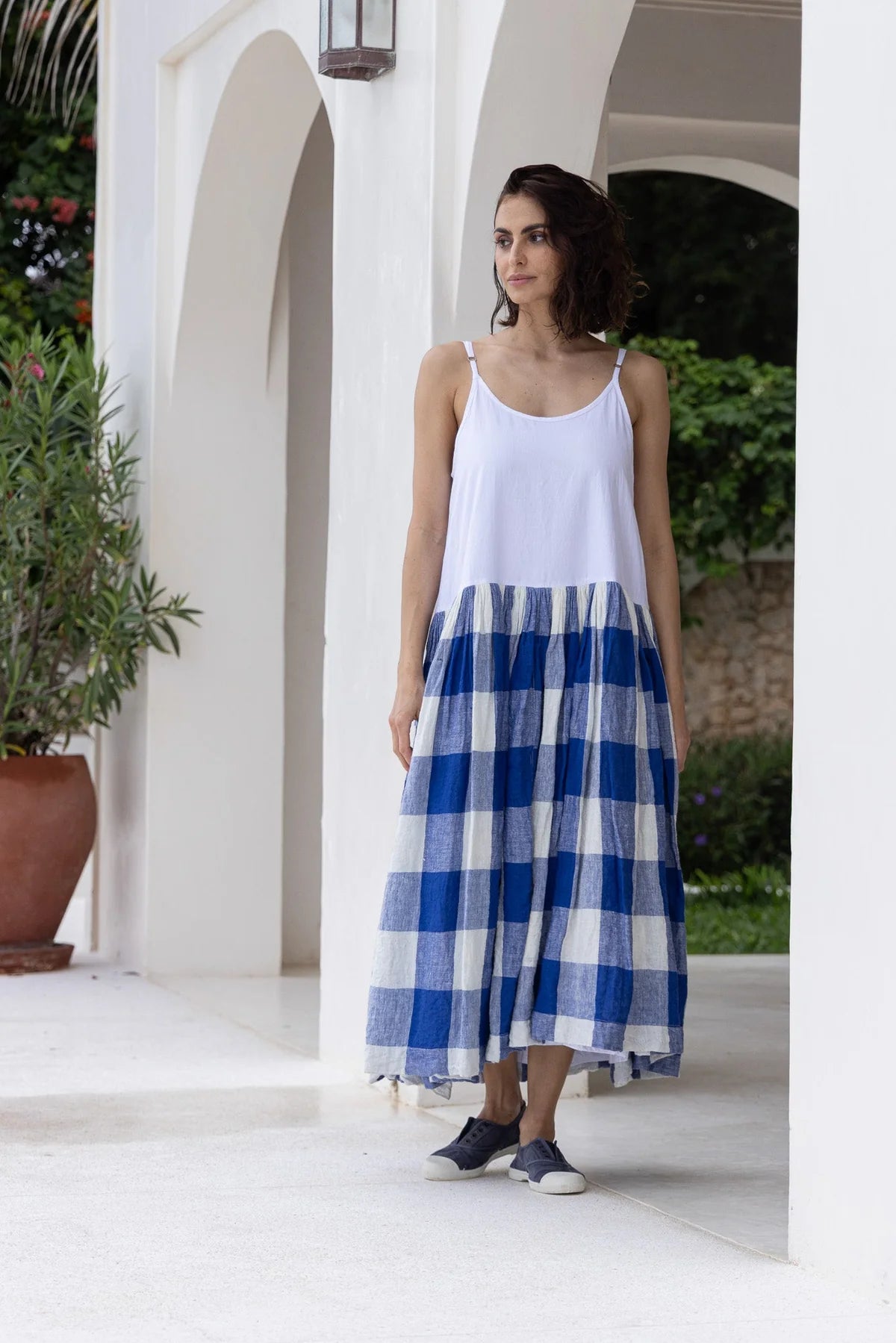 High Tea Slip - Blue Gingham Linen