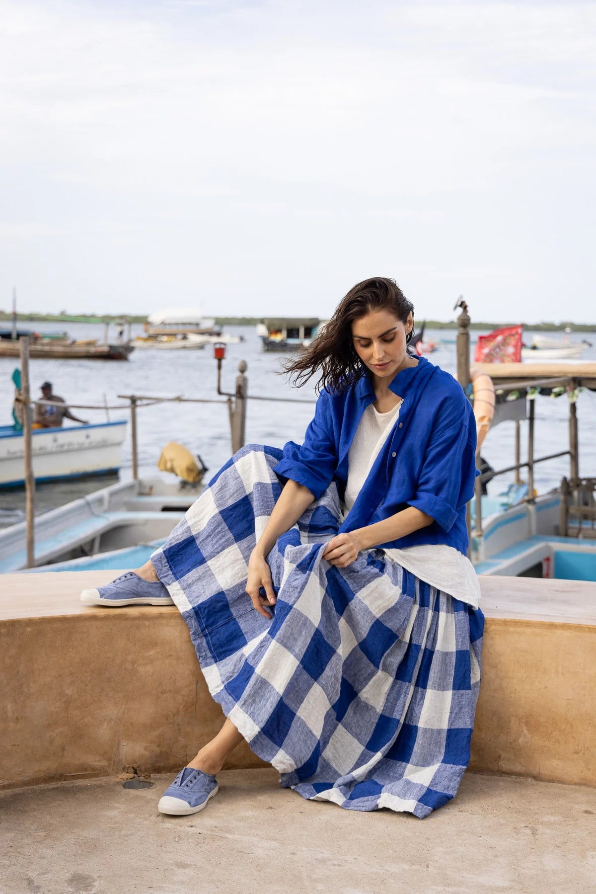 High Tea Slip Blue Gingham Linen