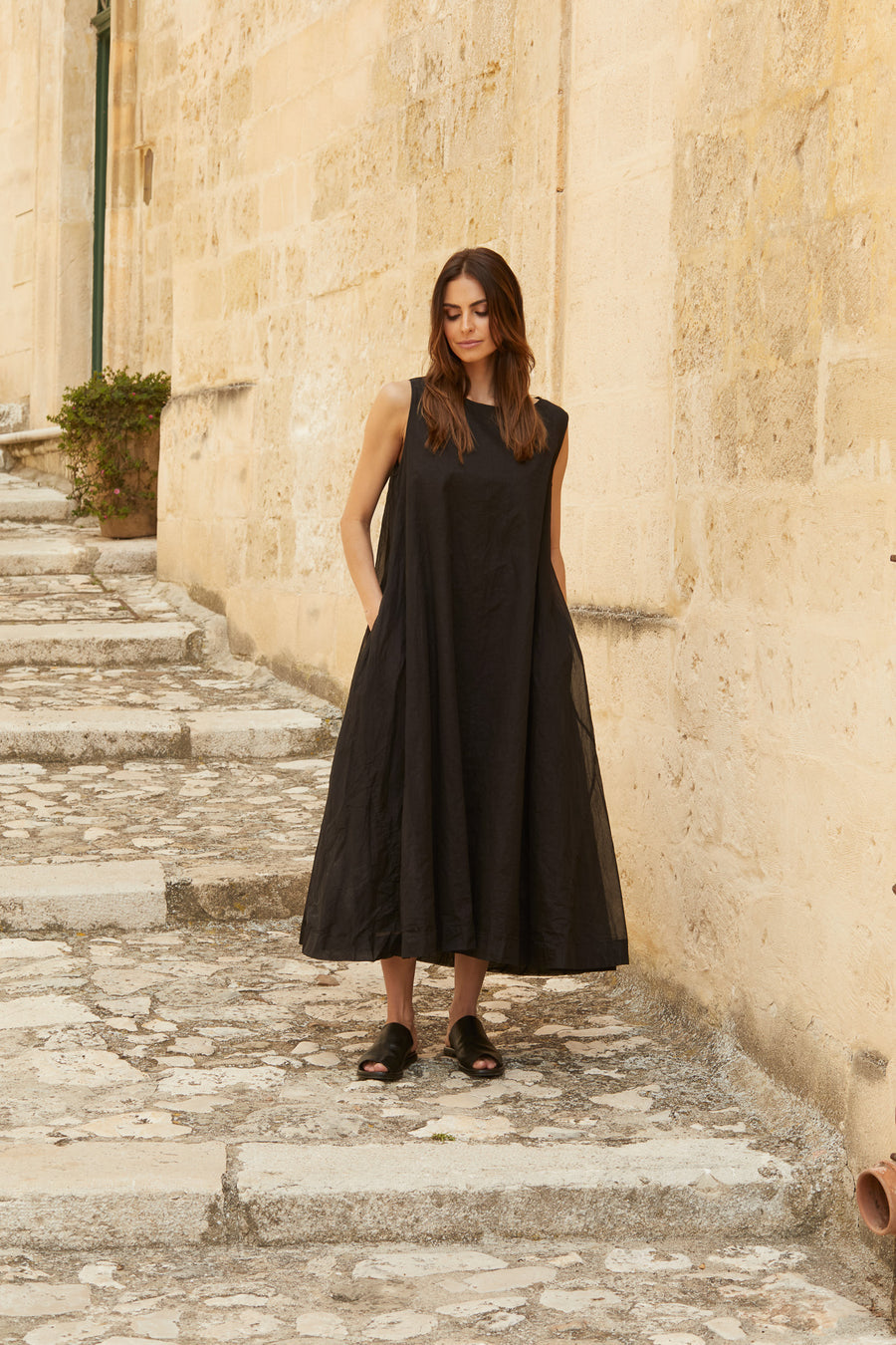Zahra Dress - cotton organdy & paper cotton black