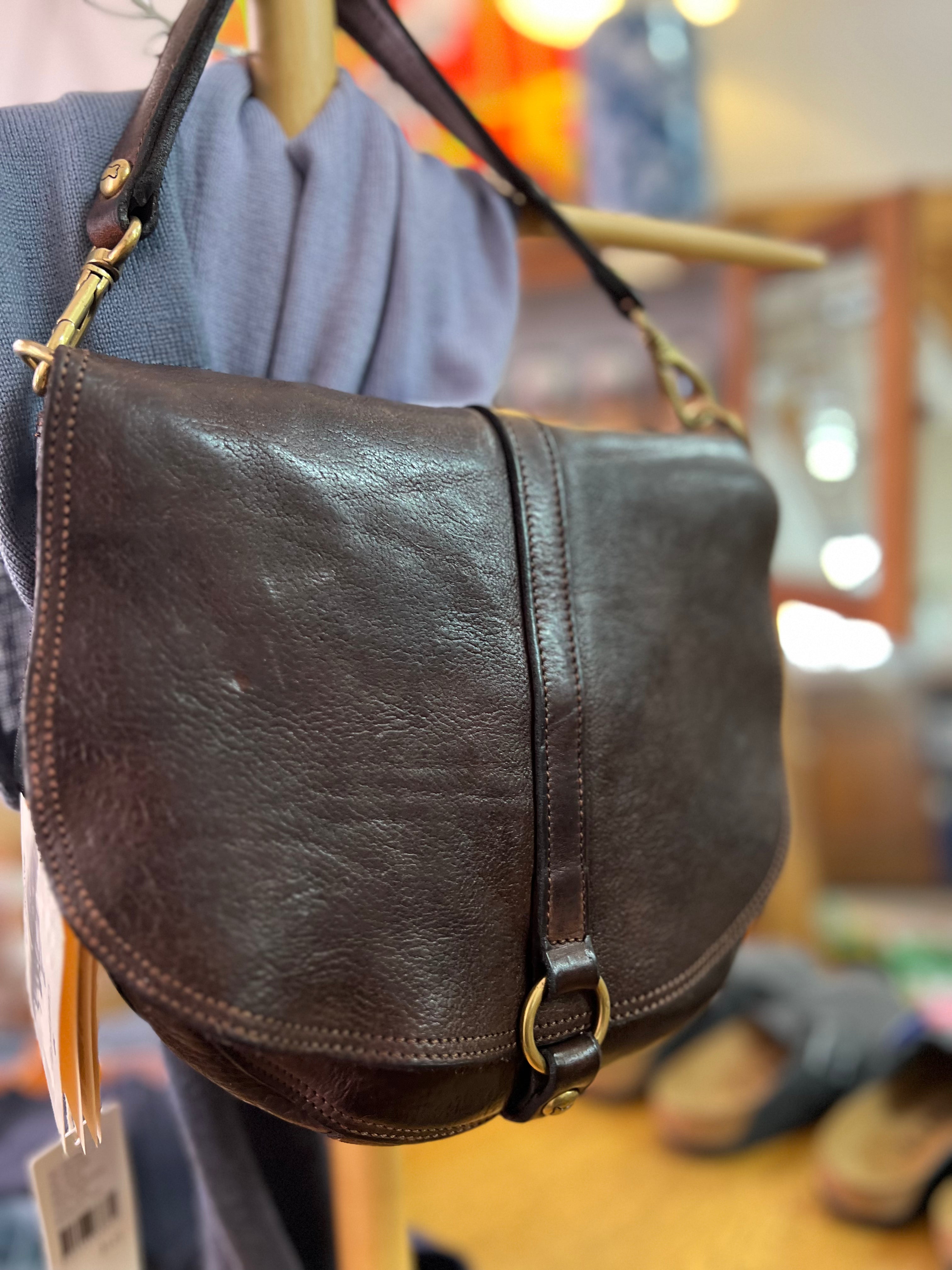 Eracle Shoulder Bag with Brass Ring - Dark Brown