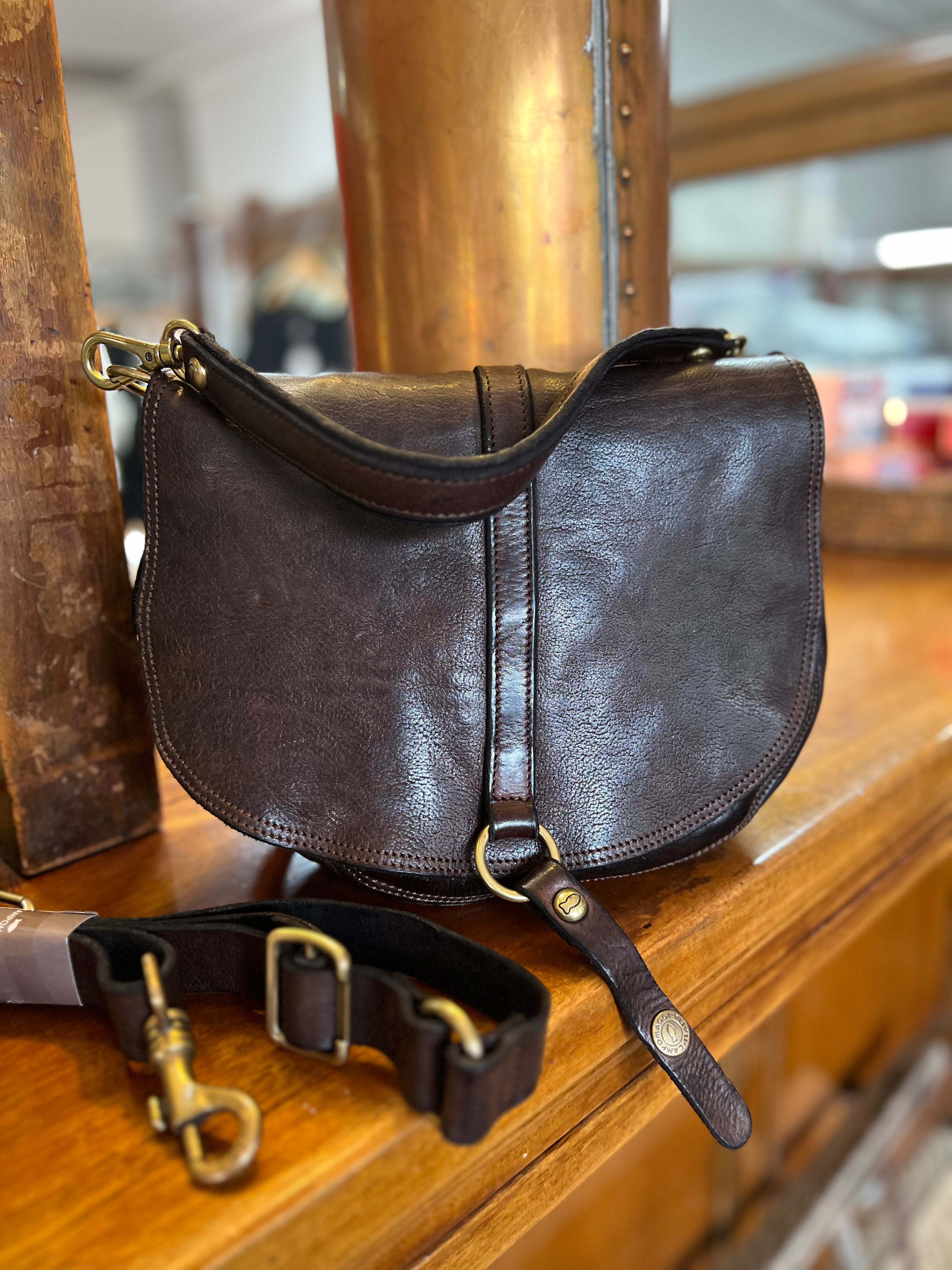 Eracle Shoulder Bag with Brass Ring - Dark Brown